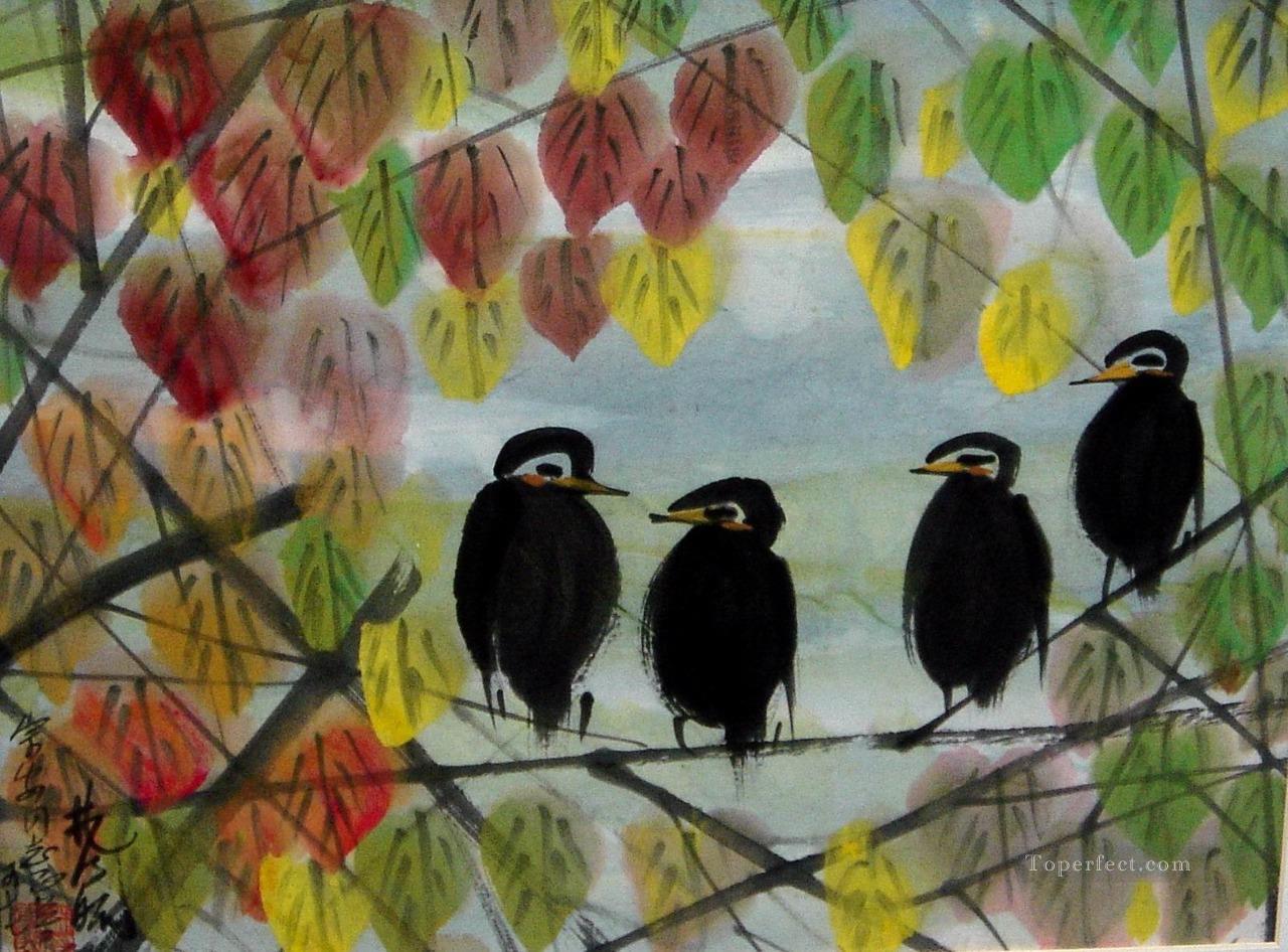 birds in leaves old China ink Oil Paintings